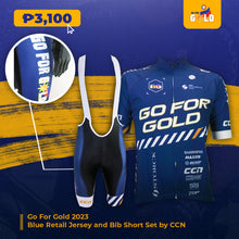 Load image into Gallery viewer, Go For Gold 2023 - Blue Retail Jersey and Bib Short Set by CCN